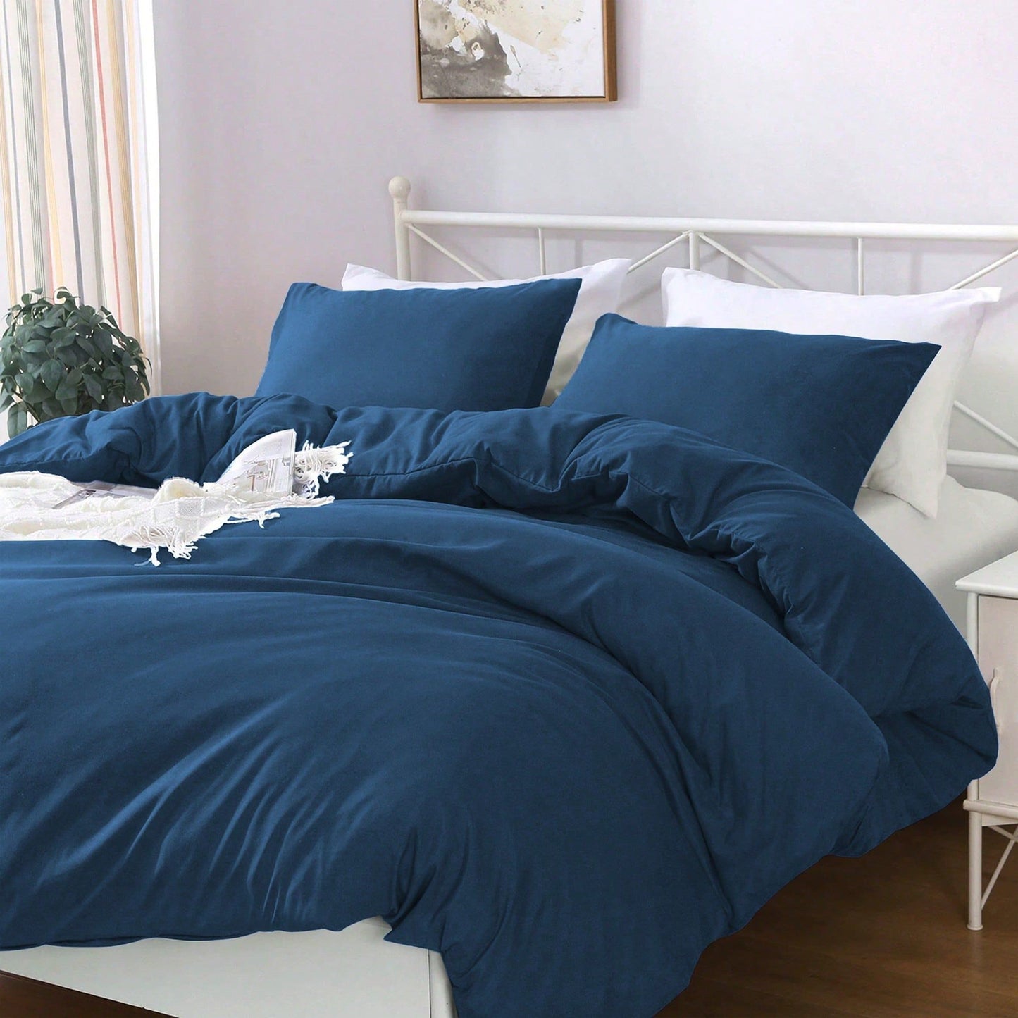 Hotel Soft Microfiber Duvet Cover Set-2000TC Quilt Cover Set & Pillowcases -1 Donna Cover Zipper Closure & 1 x Pillowcases-Breathable Bedding - Wrinkle, Fade, Stain Resistant(Navy,Single)