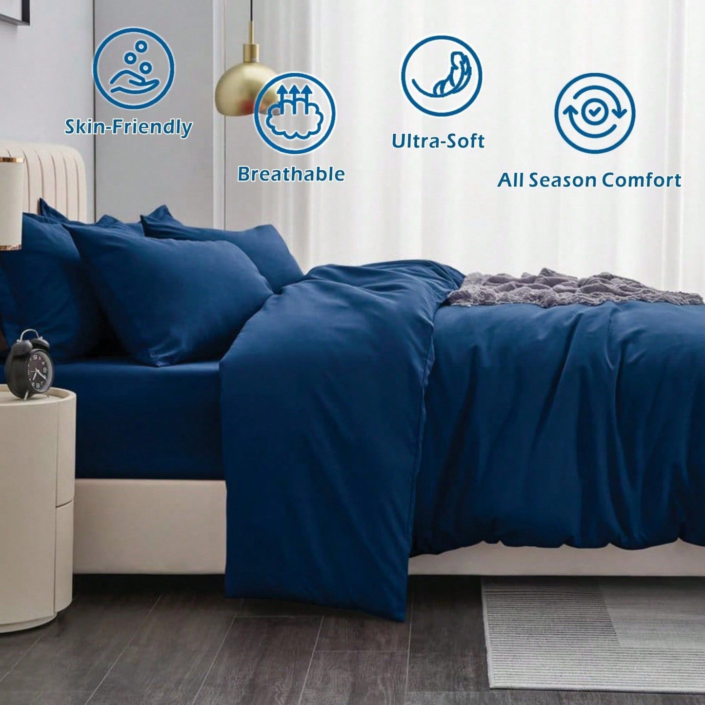Hotel Soft Microfiber Duvet Cover Set-2000TC Quilt Cover Set & Pillowcases -1 Donna Cover Zipper Closure & 1 x Pillowcases-Breathable Bedding - Wrinkle, Fade, Stain Resistant(Navy,Single)