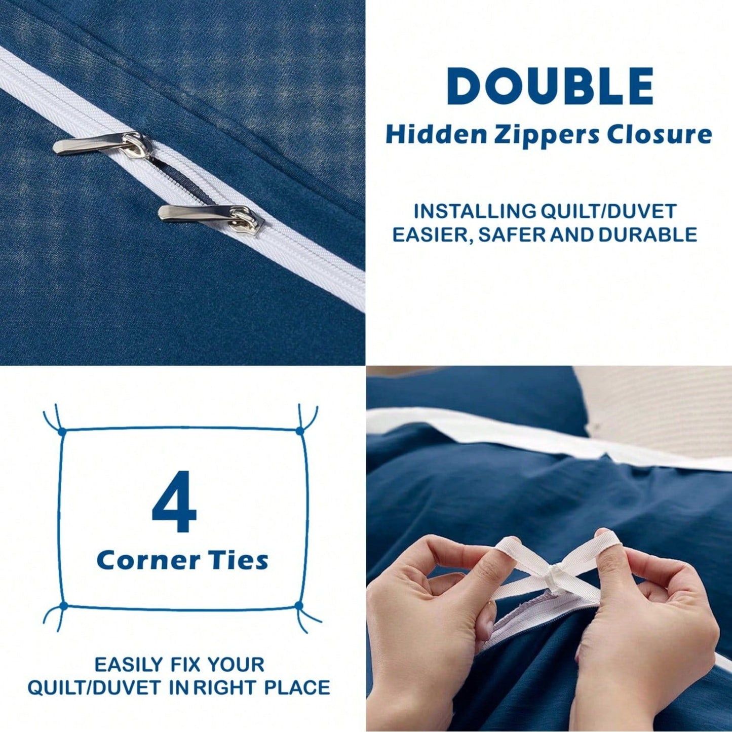 Hotel Soft Microfiber Duvet Cover Set-2000TC Quilt Cover Set & Pillowcases -1 Donna Cover Zipper Closure & 1 x Pillowcases-Breathable Bedding - Wrinkle, Fade, Stain Resistant(Navy,Single)