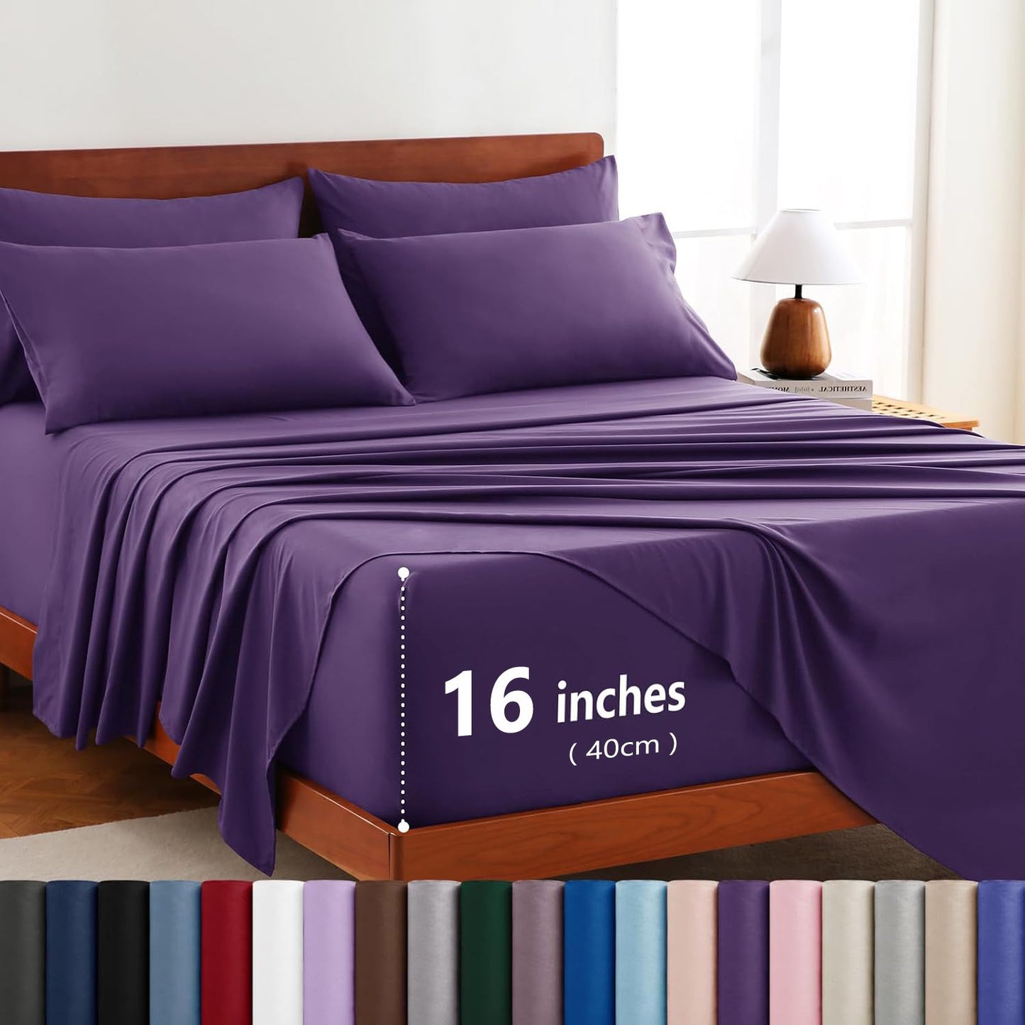 Hotel Soft Bed Sheet Set- Bedding Sheets & Pillowcases -Breathable Bedding - Wrinkle, Fade, Stain Resistant-Deep Pocket Flat Fitted Bed Sheet Set(Purple,Single)