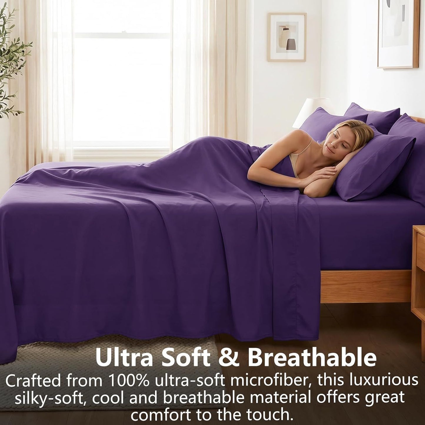 Hotel Soft Bed Sheet Set- Bedding Sheets & Pillowcases -Breathable Bedding - Wrinkle, Fade, Stain Resistant-Deep Pocket Flat Fitted Bed Sheet Set(Purple,Single)