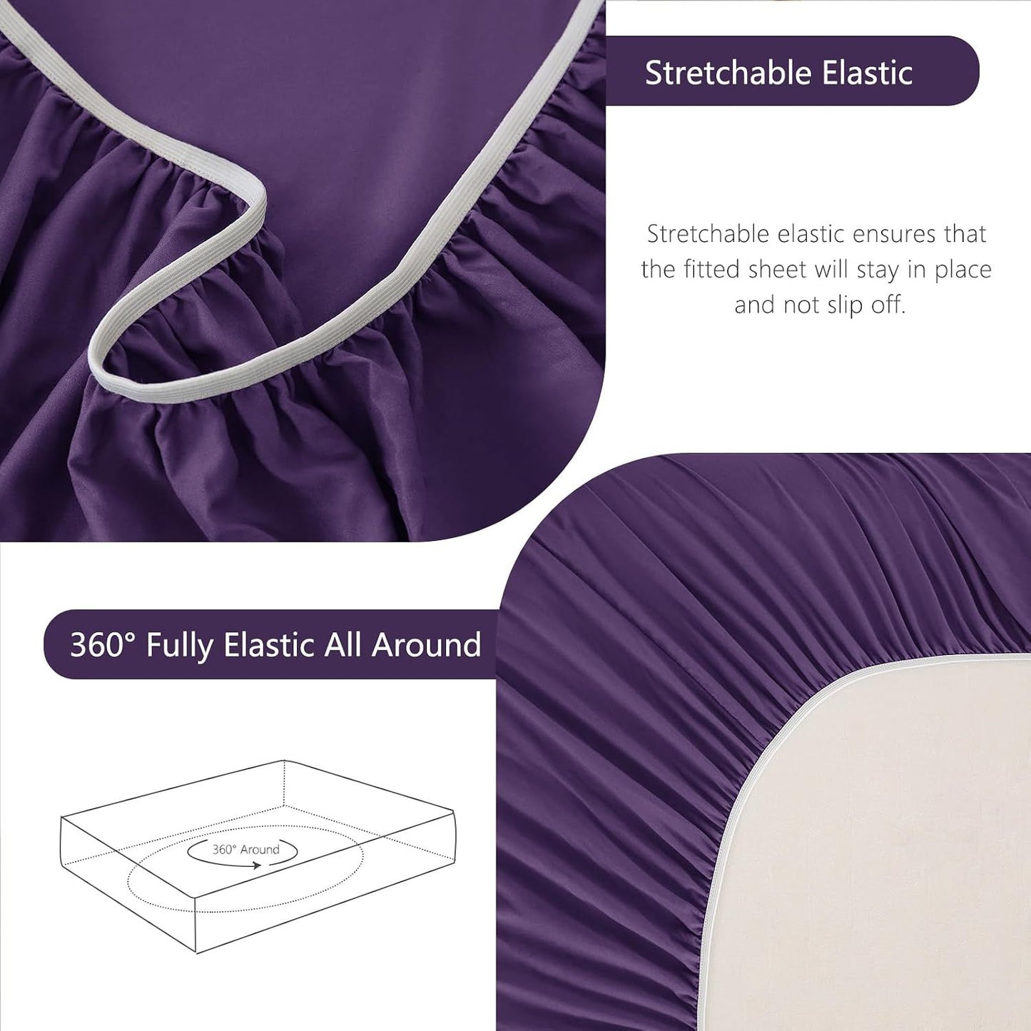 Hotel Soft Bed Sheet Set- Bedding Sheets & Pillowcases -Breathable Bedding - Wrinkle, Fade, Stain Resistant-Deep Pocket Flat Fitted Bed Sheet Set(Purple,Single)