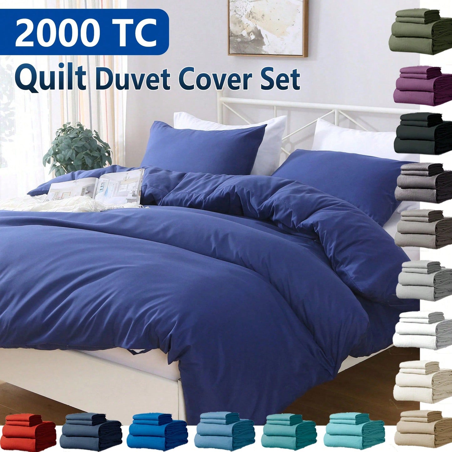 Hotel Soft Microfiber Duvet Cover Set-2000TC Quilt Cover Set & Pillowcases -1 Donna Cover Zipper Closure & 1 x Pillowcases-Breathable Bedding - Wrinkle, Fade, Stain Resistant(Royal blue,Super King)
