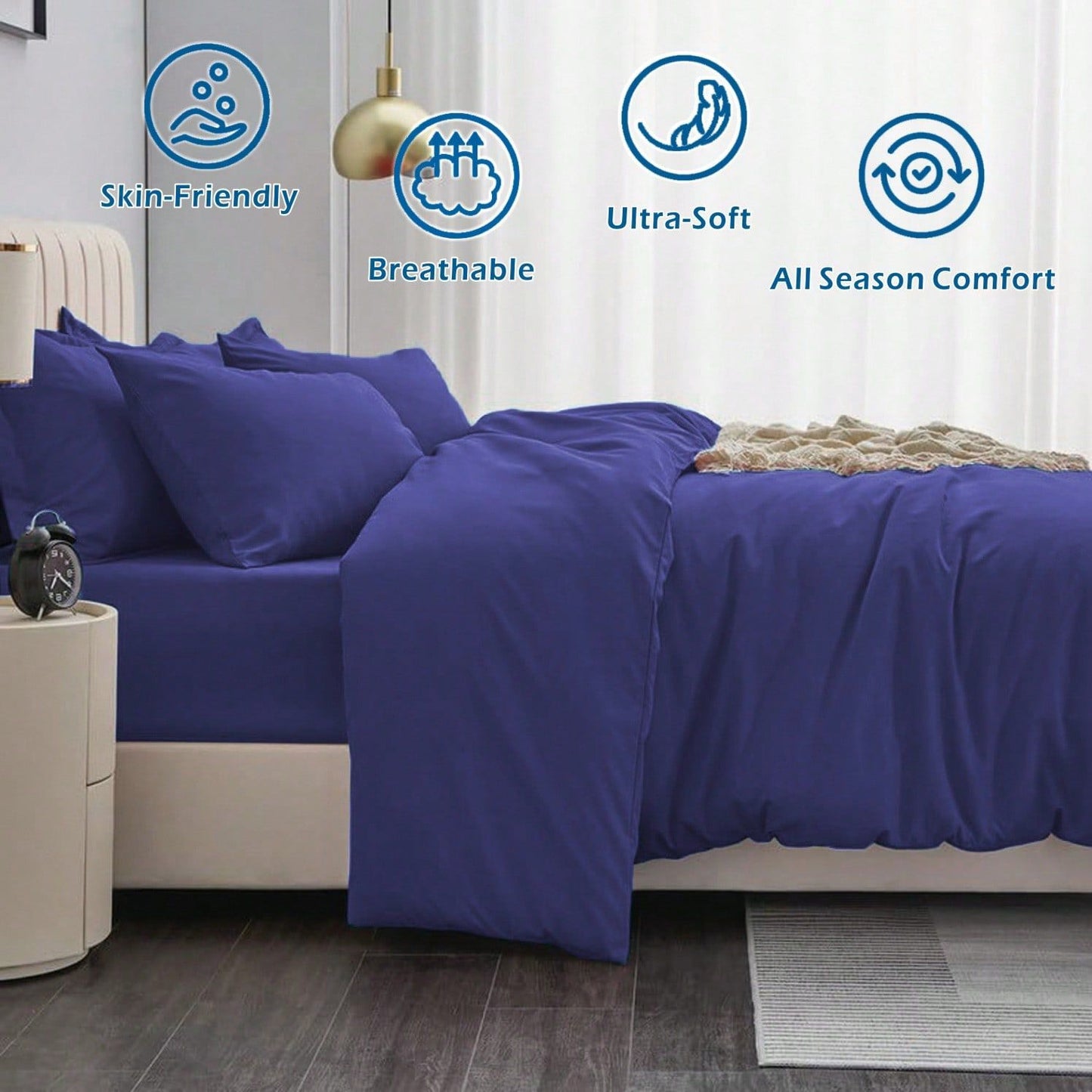Hotel Soft Microfiber Duvet Cover Set-2000TC Quilt Cover Set & Pillowcases -1 Donna Cover Zipper Closure & 1 x Pillowcases-Breathable Bedding - Wrinkle, Fade, Stain Resistant(Royal blue,Super King)