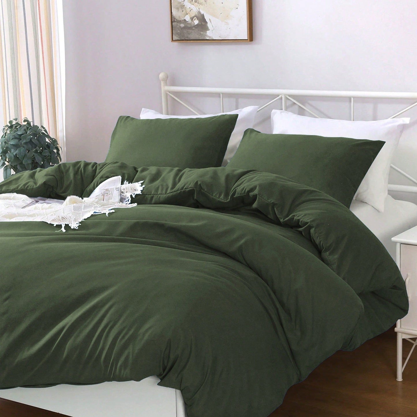Hotel Soft Microfiber Duvet Cover Set-2000TC Quilt Cover Set & Pillowcases -1 Donna Cover Zipper Closure & 1 x Pillowcases-Breathable Bedding - Wrinkle, Fade, Stain Resistant(Olive green,Super King)
