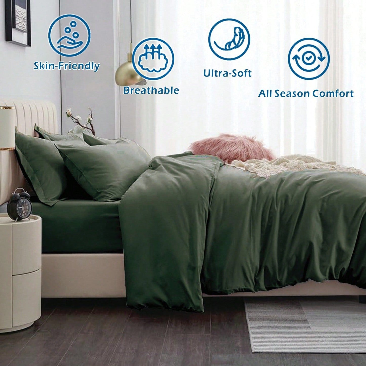 Hotel Soft Microfiber Duvet Cover Set-2000TC Quilt Cover Set & Pillowcases -1 Donna Cover Zipper Closure & 1 x Pillowcases-Breathable Bedding - Wrinkle, Fade, Stain Resistant(Olive green,Super King)