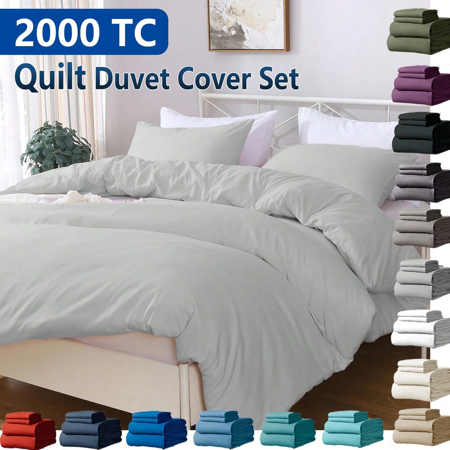 Hotel Soft Microfiber Duvet Cover Set-2000TC Quilt Cover Set & Pillowcases -1 Donna Cover Zipper Closure & 1 x Pillowcases-Breathable Bedding - Wrinkle, Fade, Stain Resistant(Silver-gray,Super King)