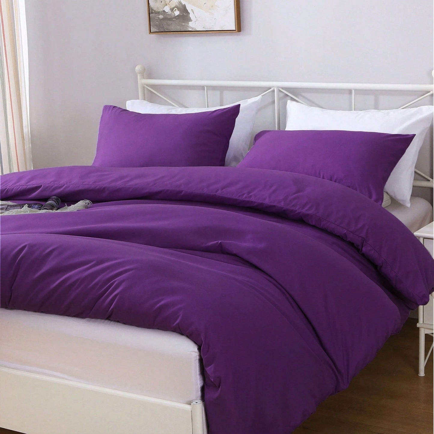 Hotel Soft Microfiber Duvet Cover Set-2000TC Quilt Cover Set & Pillowcases -1 Donna Cover Zipper Closure & 1 x Pillowcases-Breathable Bedding - Wrinkle, Fade, Stain Resistant(Purple,Super King)