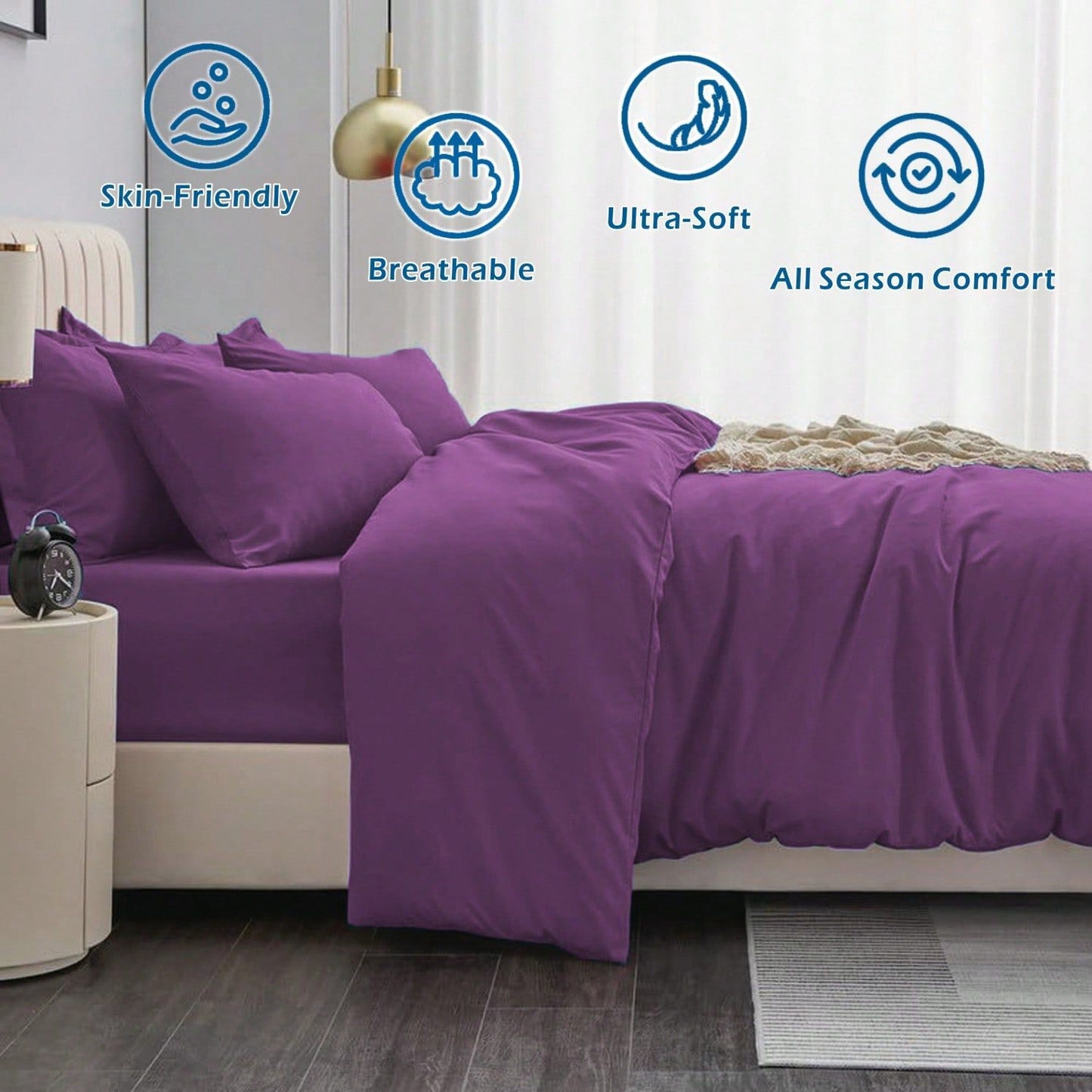 Hotel Soft Microfiber Duvet Cover Set-2000TC Quilt Cover Set & Pillowcases -1 Donna Cover Zipper Closure & 1 x Pillowcases-Breathable Bedding - Wrinkle, Fade, Stain Resistant(Purple,Super King)