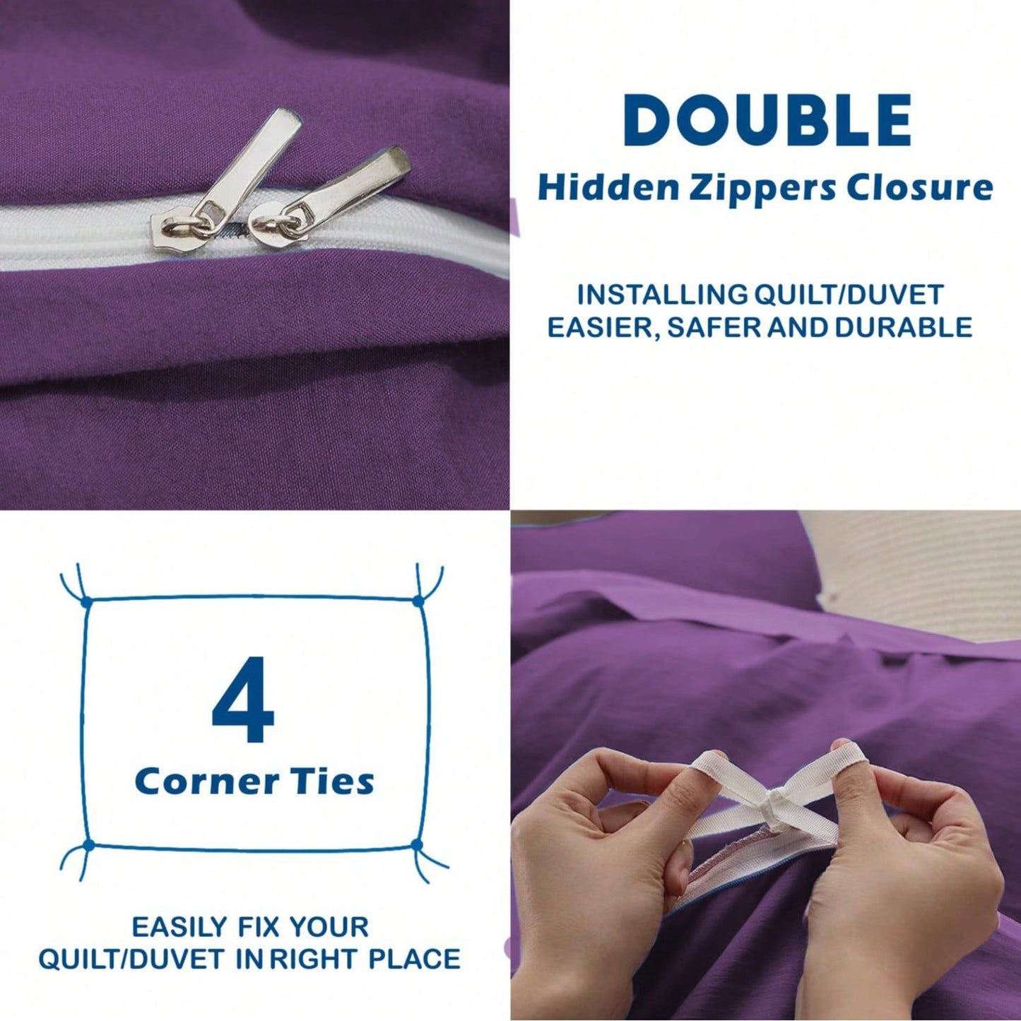 Hotel Soft Microfiber Duvet Cover Set-2000TC Quilt Cover Set & Pillowcases -1 Donna Cover Zipper Closure & 1 x Pillowcases-Breathable Bedding - Wrinkle, Fade, Stain Resistant(Purple,Super King)