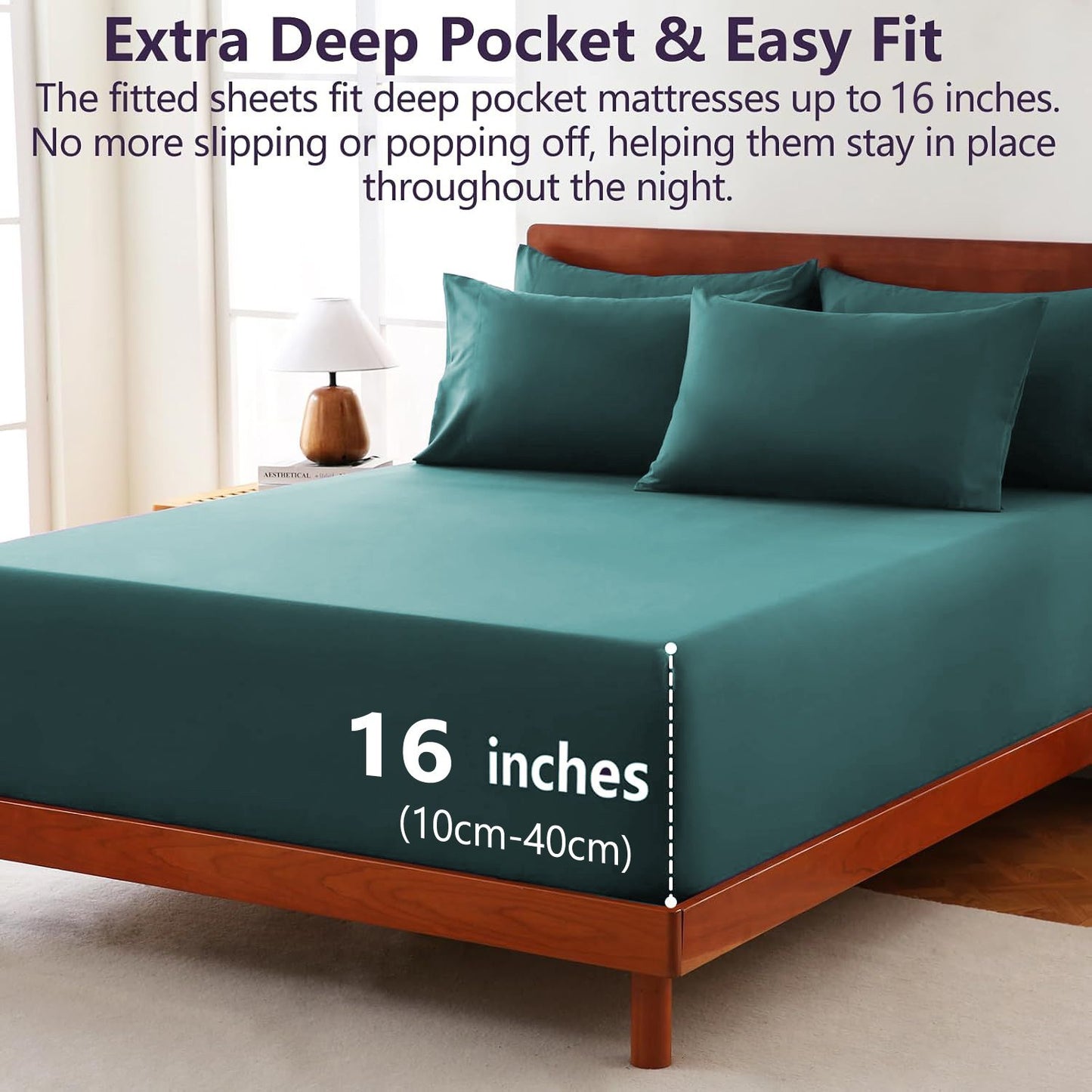 Hotel Soft Bed Sheet Set- Bedding Sheets & Pillowcases -Breathable Bedding - Wrinkle, Fade, Stain Resistant-Deep Pocket Flat Fitted Bed Sheet Set(Biscay blue,Super King)