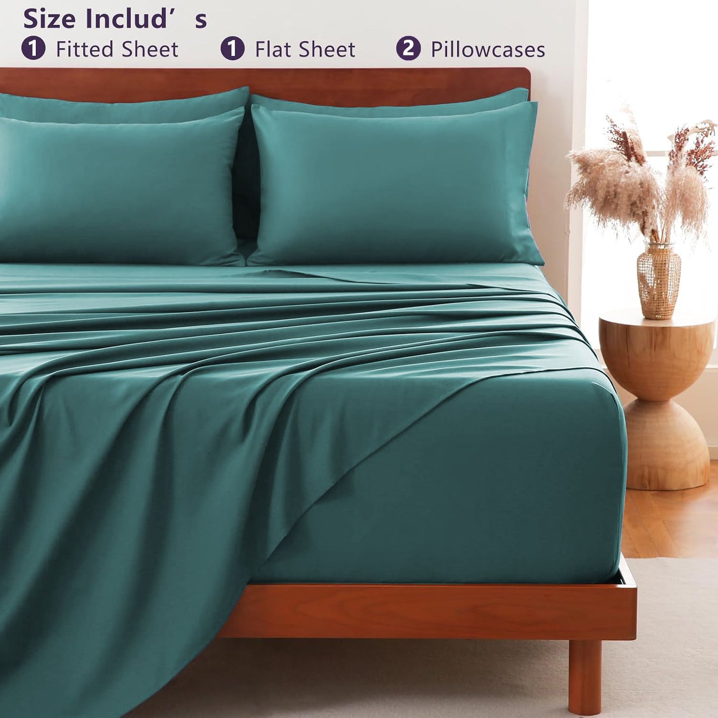 Hotel Soft Bed Sheet Set- Bedding Sheets & Pillowcases -Breathable Bedding - Wrinkle, Fade, Stain Resistant-Deep Pocket Flat Fitted Bed Sheet Set(Biscay blue,Super King)