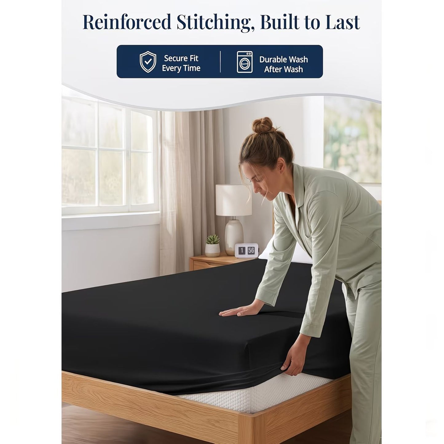 Hotel Quality Fitted Sheet - 1 Piece Fitted Sheet  -Breathable Bedding - Wrinkle, Fade, Stain Resistant- 16inch/40cm Deep Pocket Fitted Bed Sheet-Wrinkle and Fade Resistant,(Black,Super King)