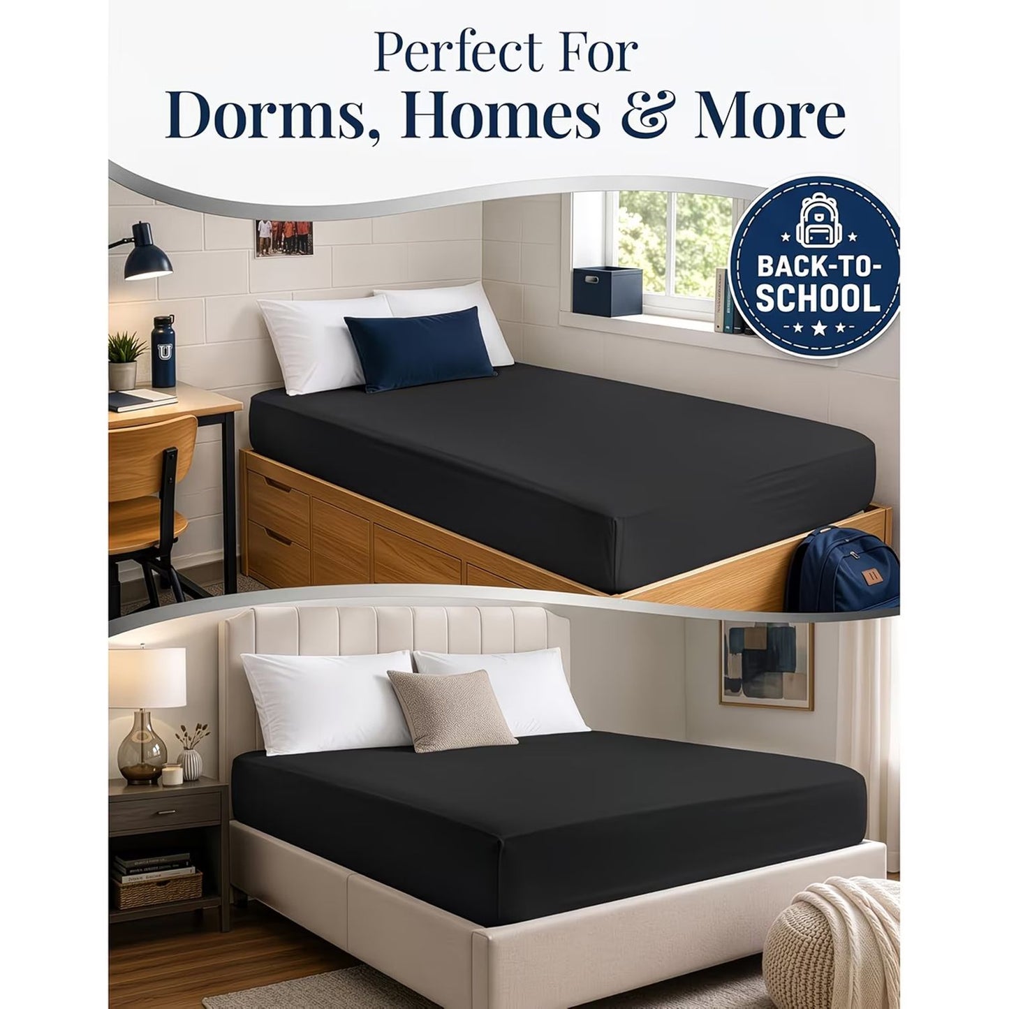 Hotel Quality Fitted Sheet - 1 Piece Fitted Sheet  -Breathable Bedding - Wrinkle, Fade, Stain Resistant- 16inch/40cm Deep Pocket Fitted Bed Sheet-Wrinkle and Fade Resistant,(Black,Super King)