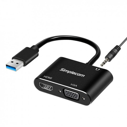 SIMPLECOM DA316A USB to HDMI + VGA Video Adapter with 3.5mm Audio