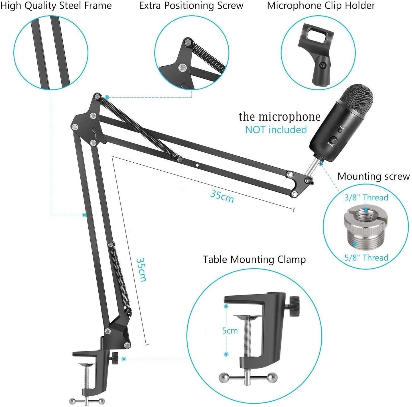 Microphone Radio Broadcasting Stand with 3/8"to 5/8" Screw