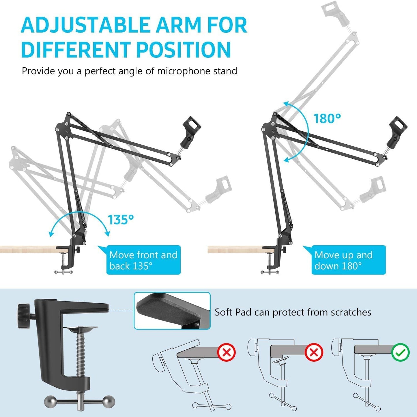 Microphone Radio Broadcasting Stand with 3/8"to 5/8" Screw