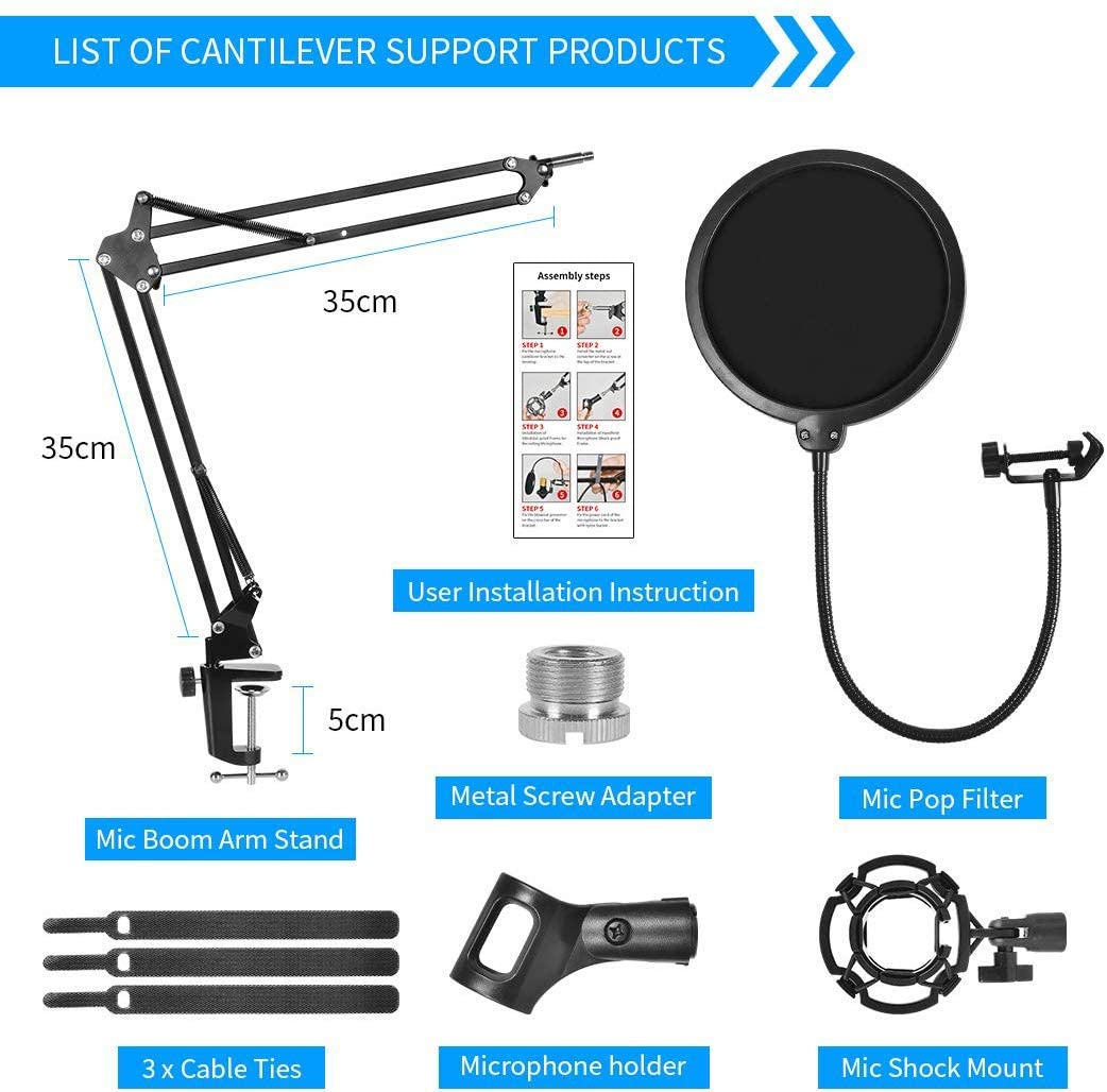 Microphone Radio Broadcasting Stand with 3/8"to 5/8" Screw