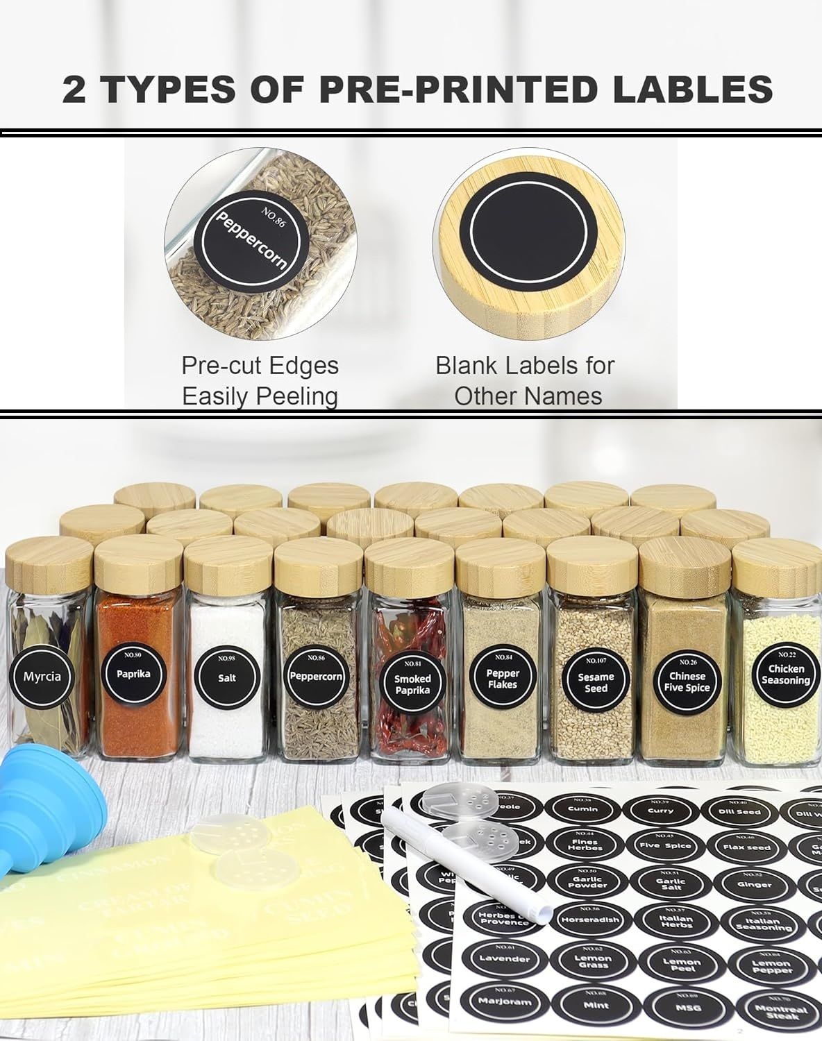 CARLA HOME 24 Glass Spice Jars with Bamboo Lids