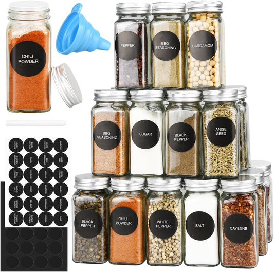 CARLA HOME 24 Glass Spice Jars with Lids, Shaker Tops