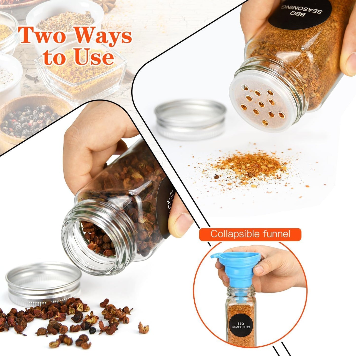 CARLA HOME 24 Glass Spice Jars with Lids, Shaker Tops