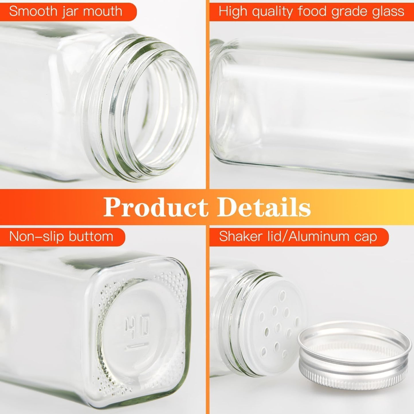 CARLA HOME 24 Glass Spice Jars with Lids, Shaker Tops