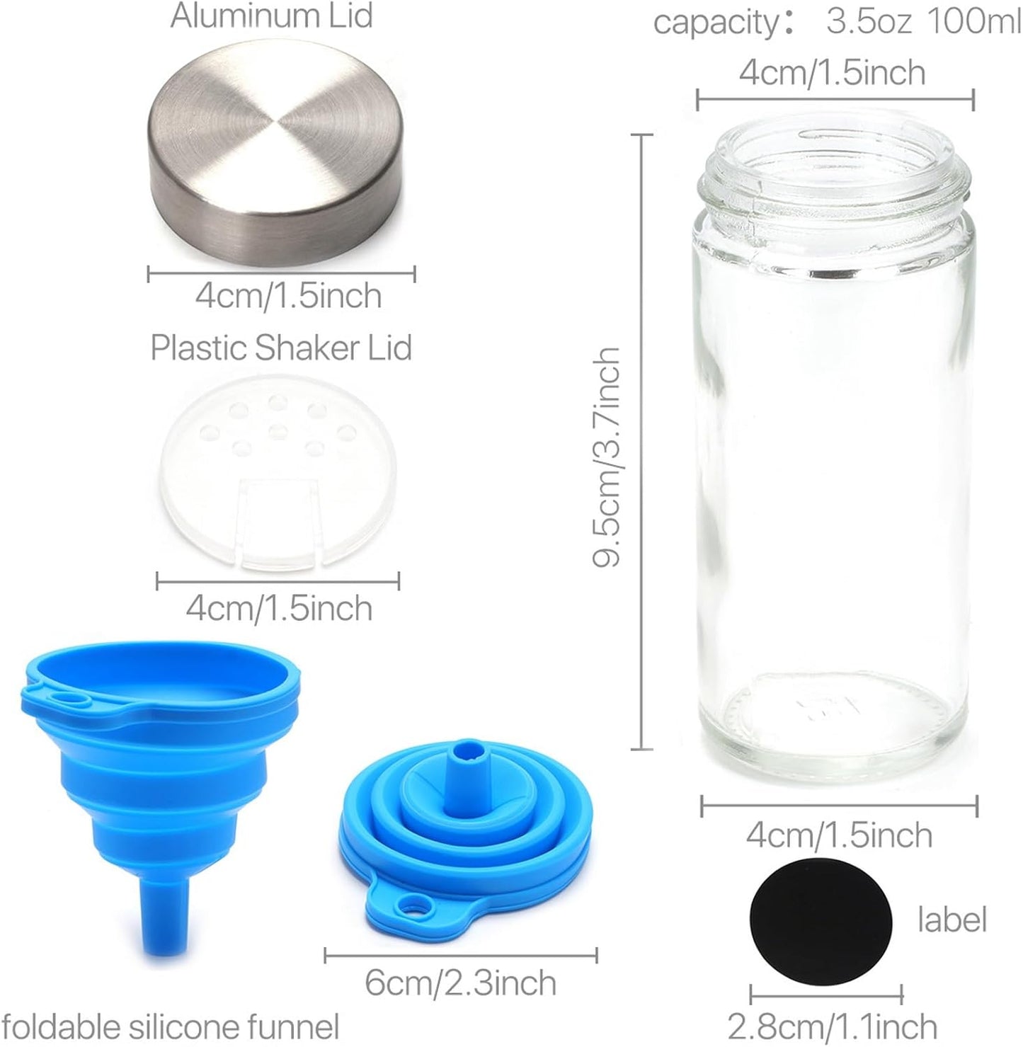 CARLA HOME 24 Glass Spice Jars with Lids, Shaker Tops