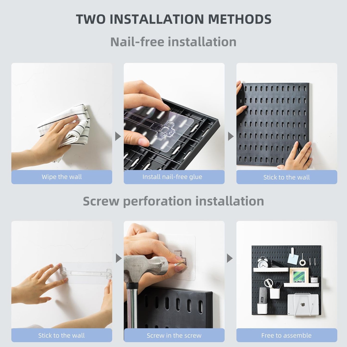CARLA HOME Pegboard Wall Organizer Kit – Black Modular