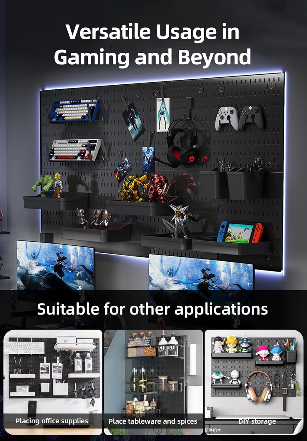 CARLA HOME Pegboard Wall Organizer Kit with Black