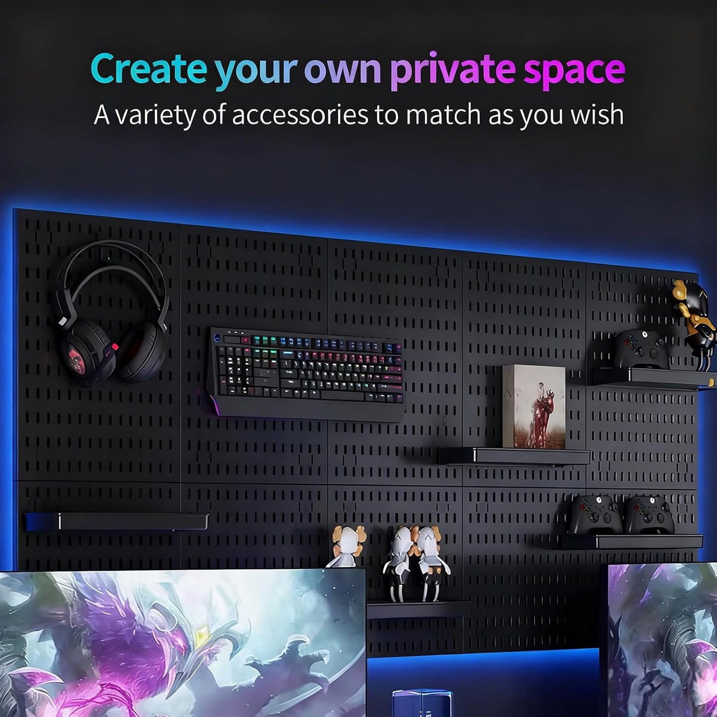 CARLA HOME Pegboard Wall Organizer Kit with 4 Modular Black