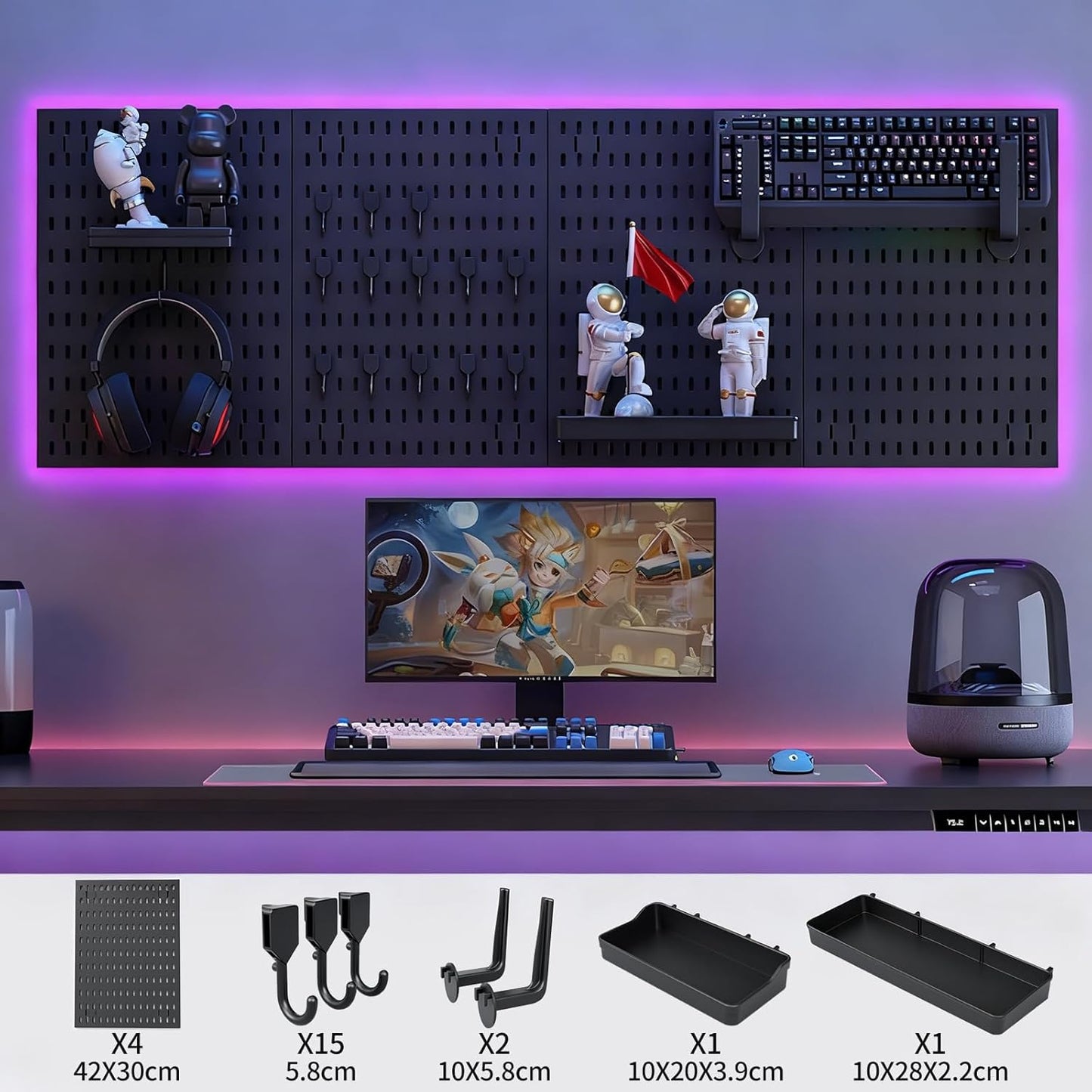 CARLA HOME Pegboard Wall Organizer Kit with 4 Modular Black