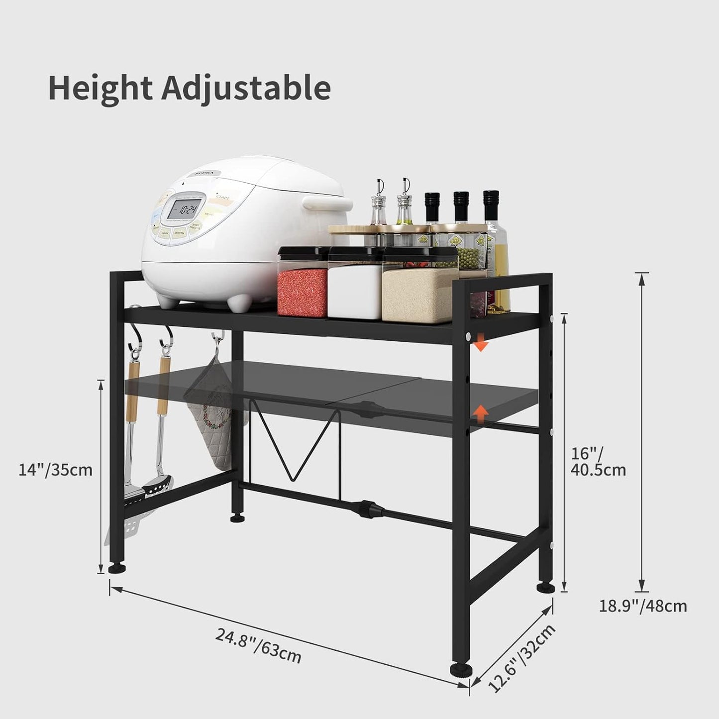 CARLA HOME 2-Tier Microwave Oven Rack with Adjustable Metal Shelf Black