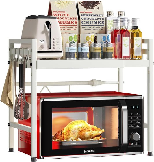 CARLA HOME 2-Tier Microwave Oven Rack with Adjustable Metal Shelf White