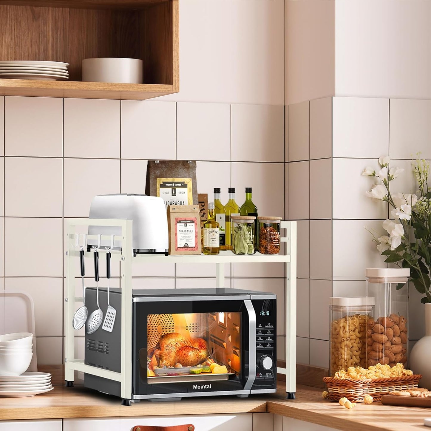 CARLA HOME 2-Tier Microwave Oven Rack with Adjustable Metal Shelf White