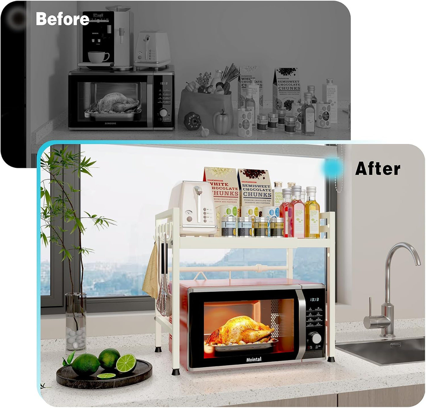 CARLA HOME 2-Tier Microwave Oven Rack with Adjustable Metal Shelf White