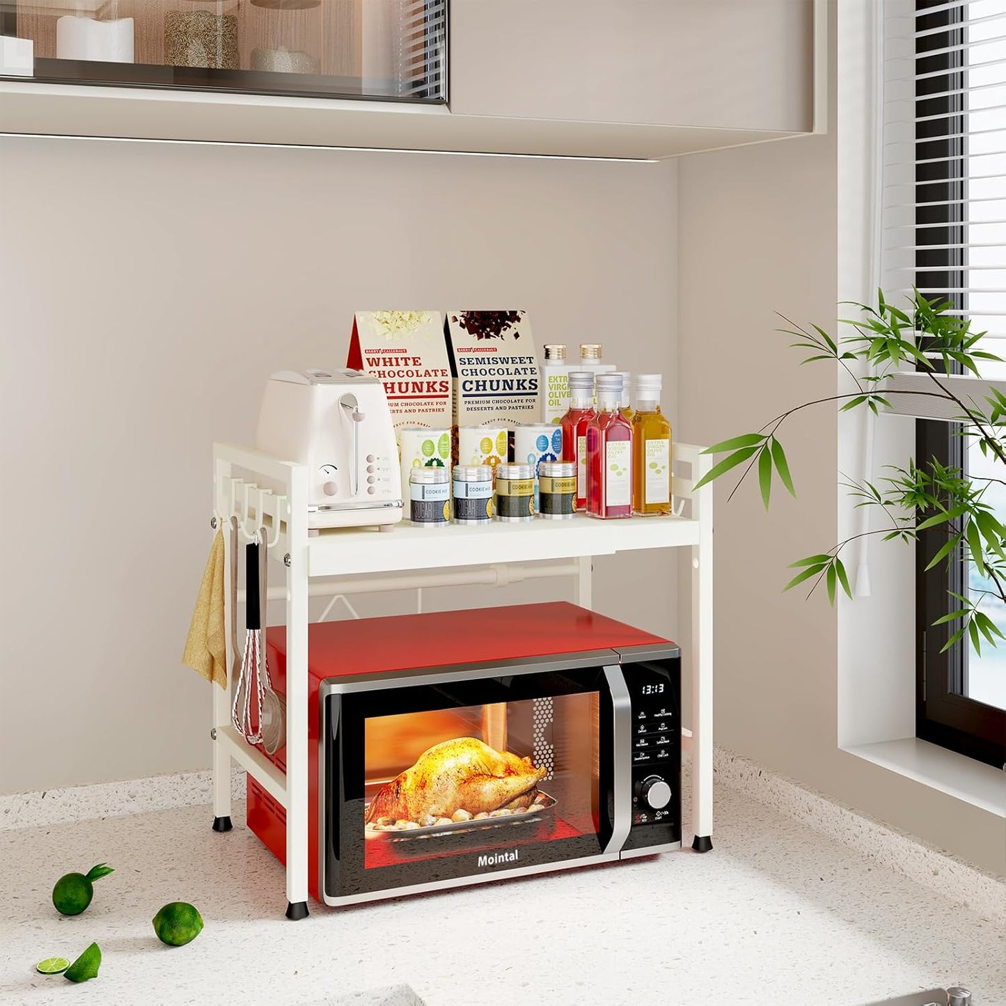 CARLA HOME 2-Tier Microwave Oven Rack with Adjustable Metal Shelf White