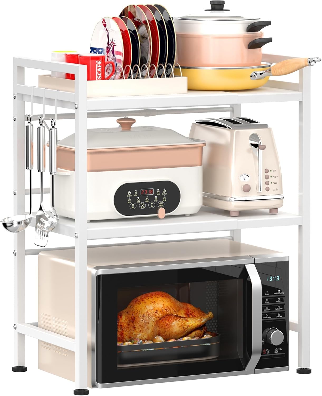 CARLA HOME 3-Tier Microwave Oven Rack with Adjustable Metal Shelf