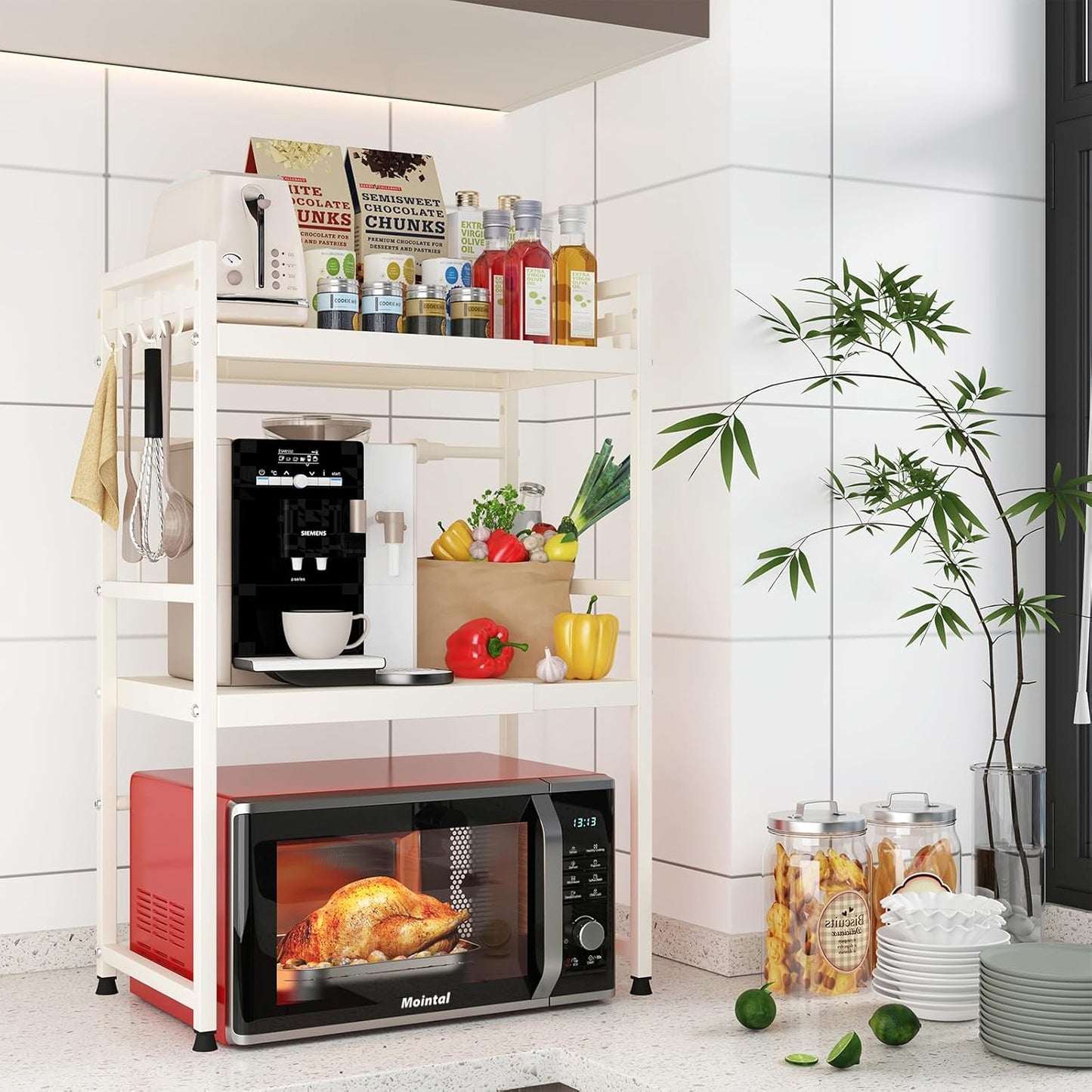 CARLA HOME 3-Tier Microwave Oven Rack with Adjustable Metal Shelf