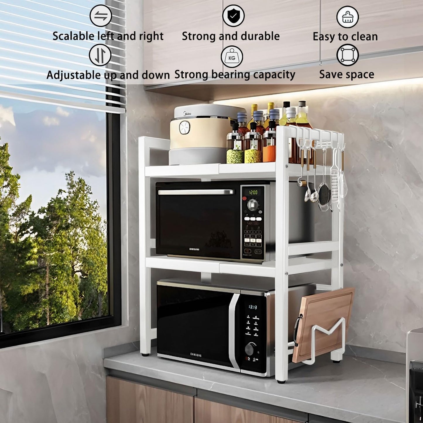 CARLA HOME 3-Tier Microwave Oven Rack with Adjustable Metal Shelf