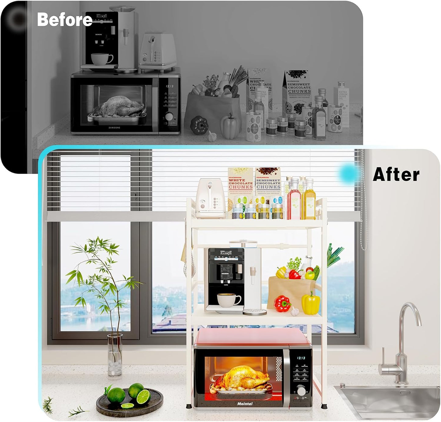 CARLA HOME 3-Tier Microwave Oven Rack with Adjustable Metal Shelf