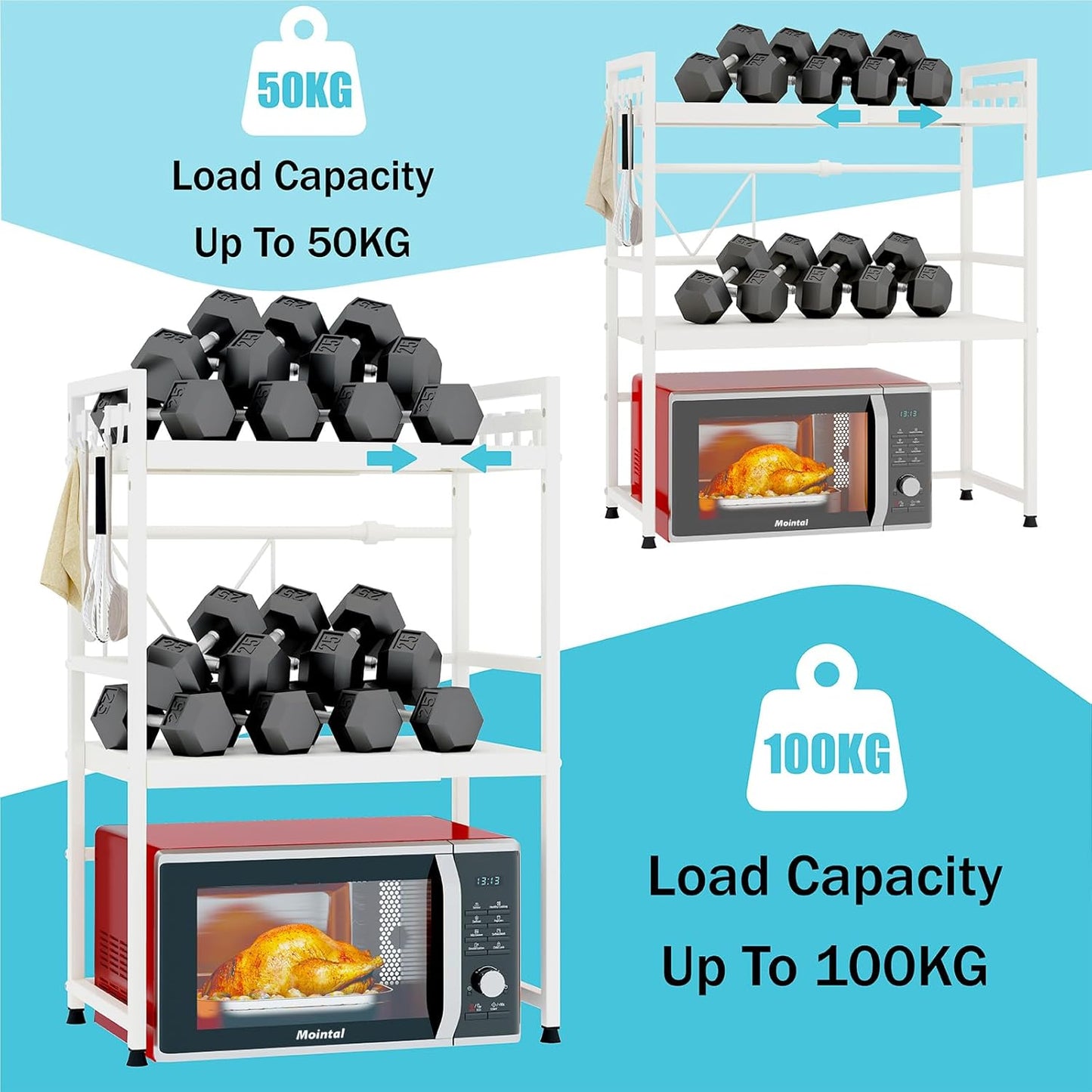 CARLA HOME 3-Tier Microwave Oven Rack with Adjustable Metal Shelf