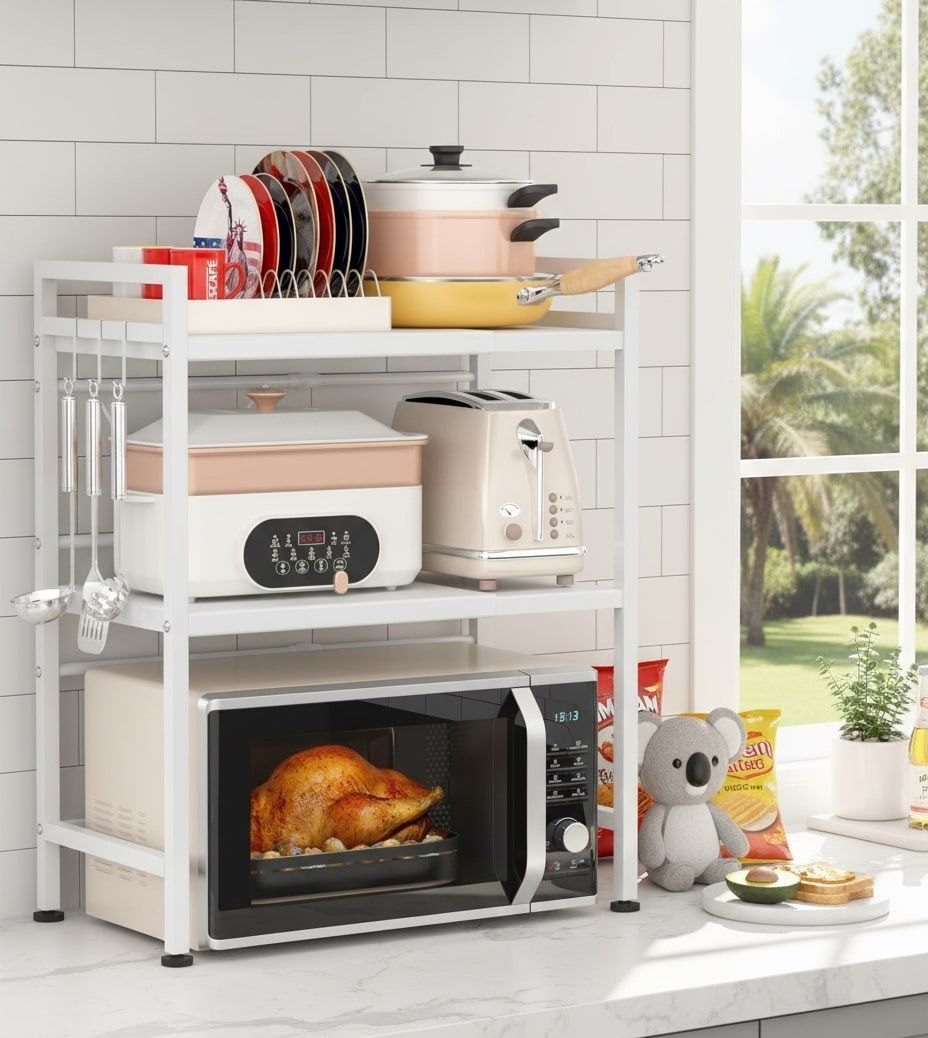 CARLA HOME 3-Tier Microwave Oven Rack with Adjustable Metal Shelf