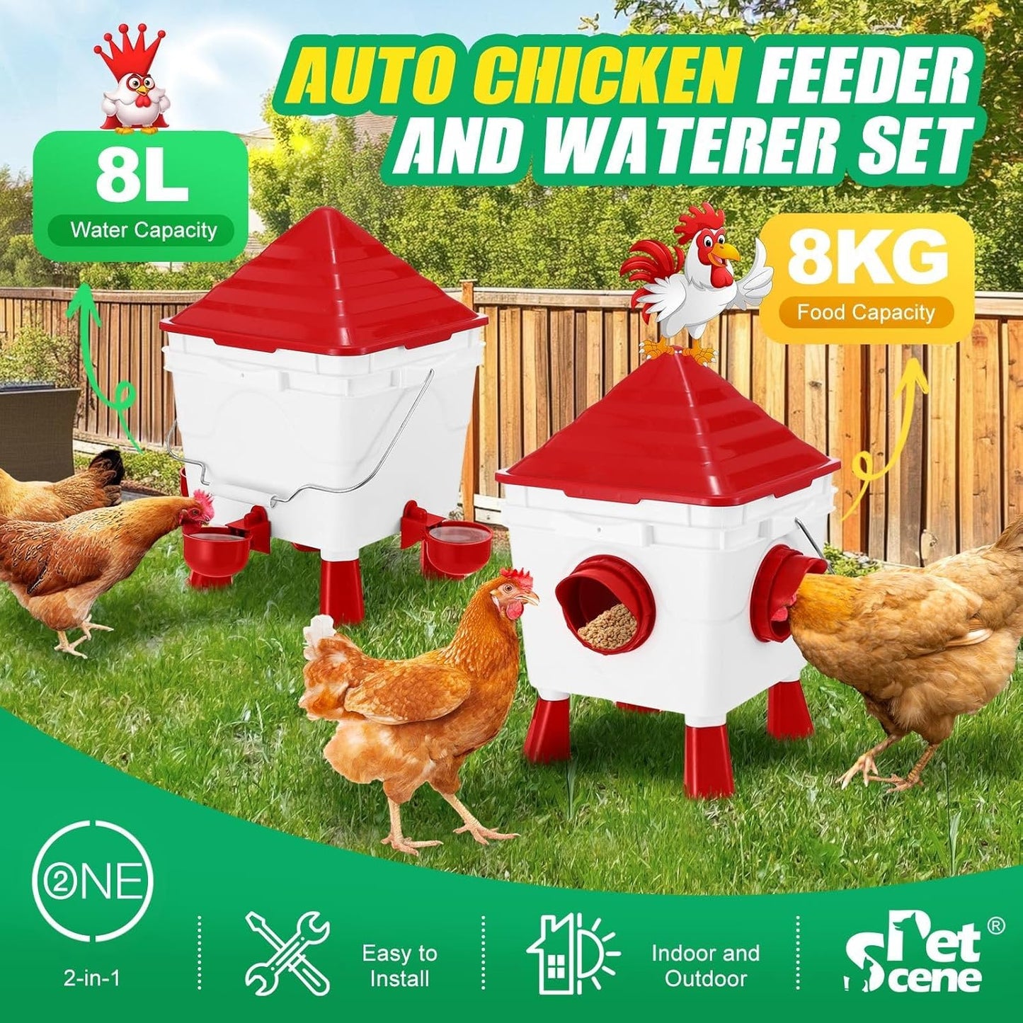 CARLA HOME Chicken Feeder Waterer Set, Automatic Gravity Dispenser