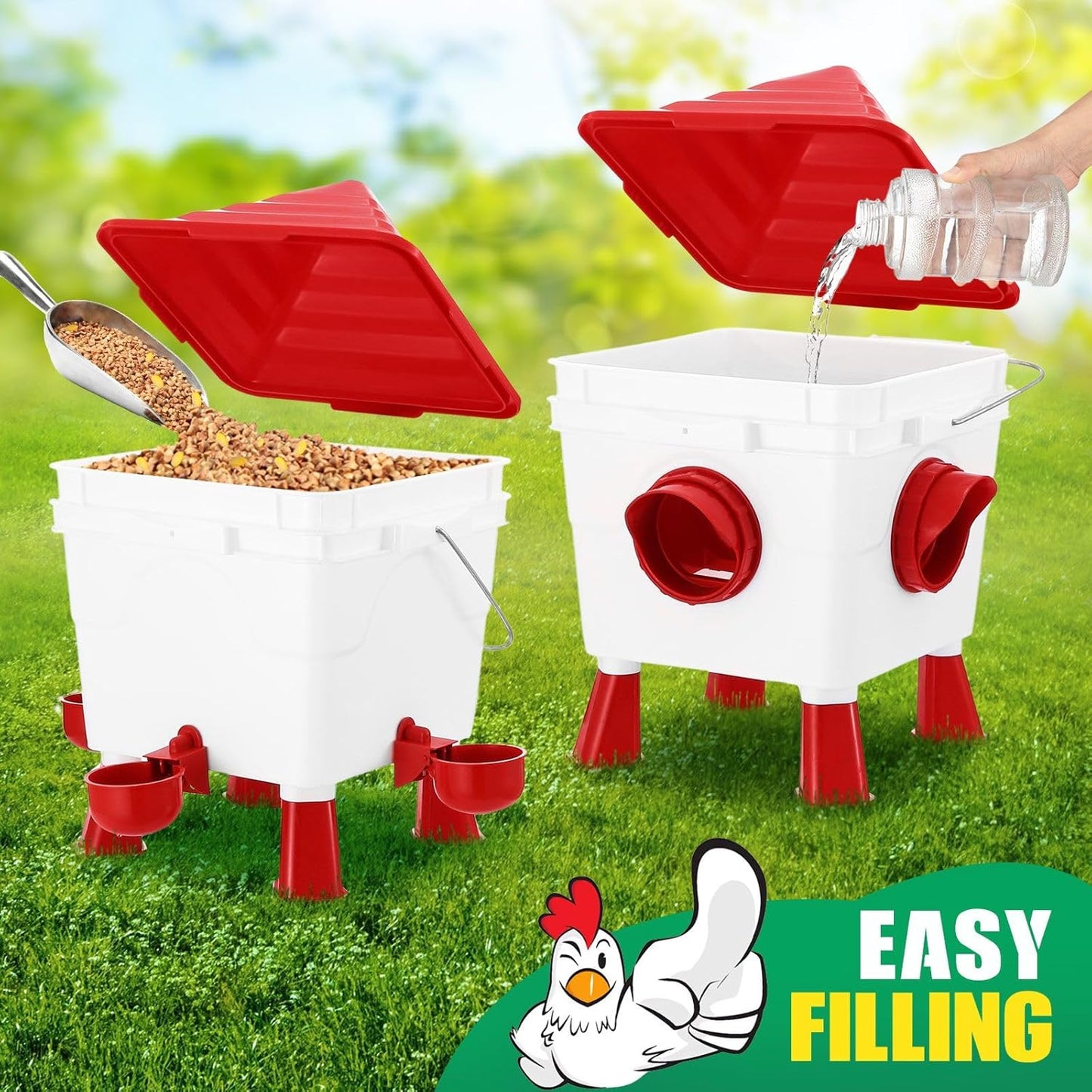 CARLA HOME Chicken Feeder Waterer Set, Automatic Gravity Dispenser