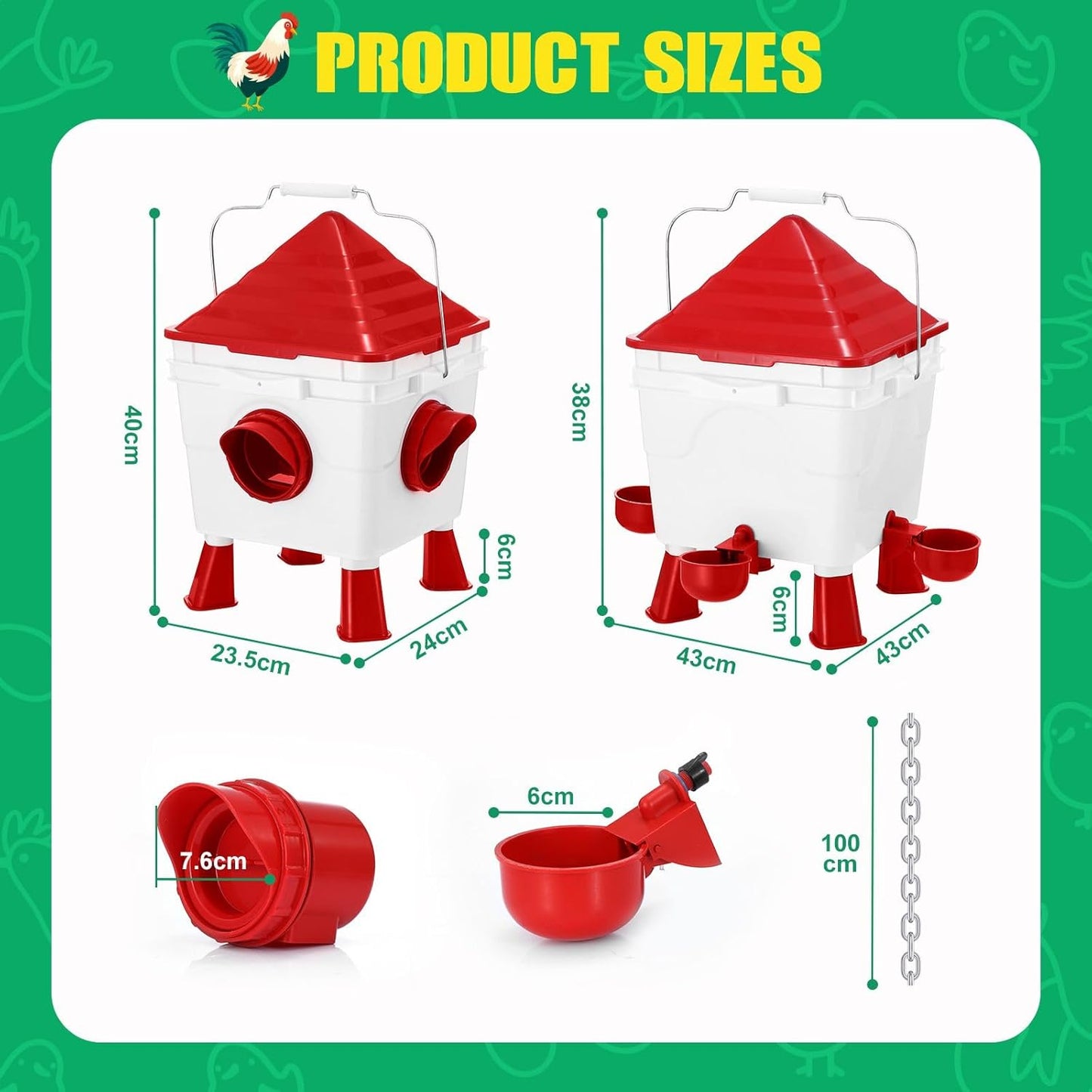 CARLA HOME Chicken Feeder Waterer Set, Automatic Gravity Dispenser