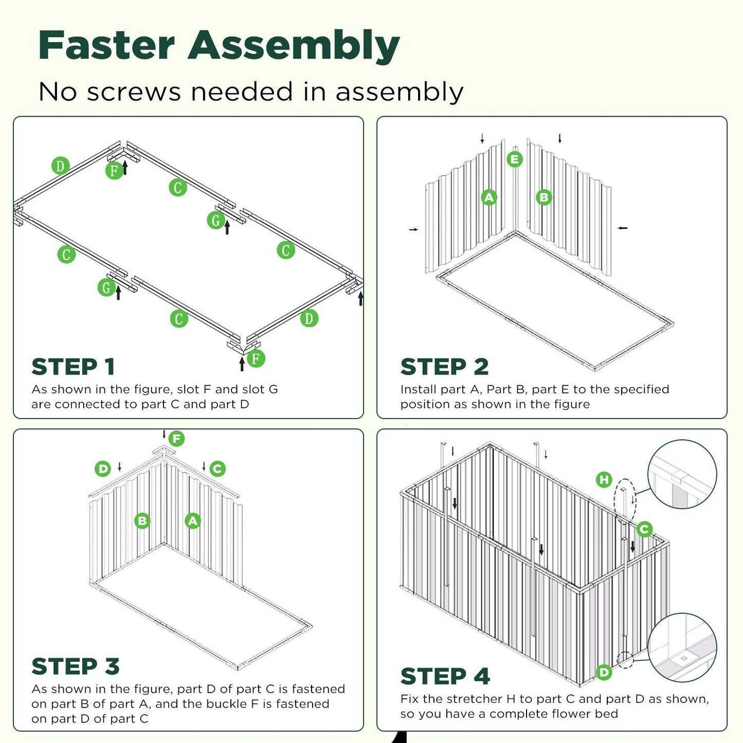 Galvanised Steel Raised Garden Rectangle Bed - No-Screw Oval