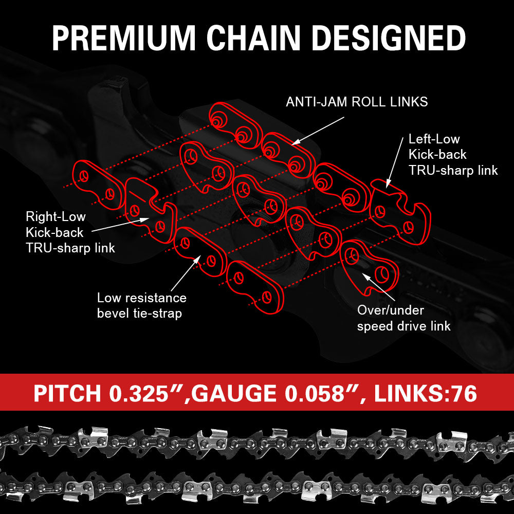 X-BULL 20'' Chainsaw Bar and Chain 0 .325 Pitch Gauge 76 Link Uni