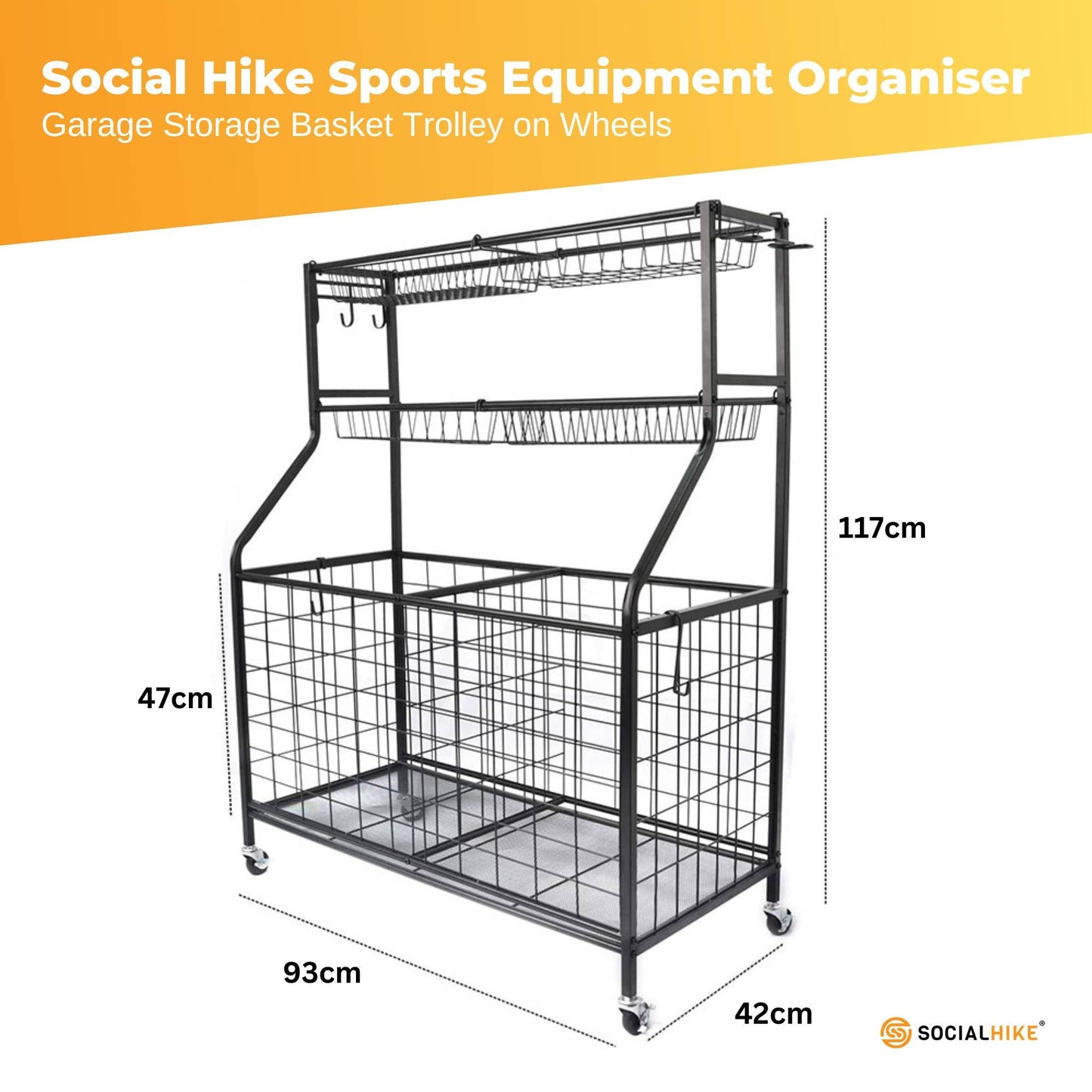 Social Hike Sports Equipment Storage Organiser Trolley on Wheels