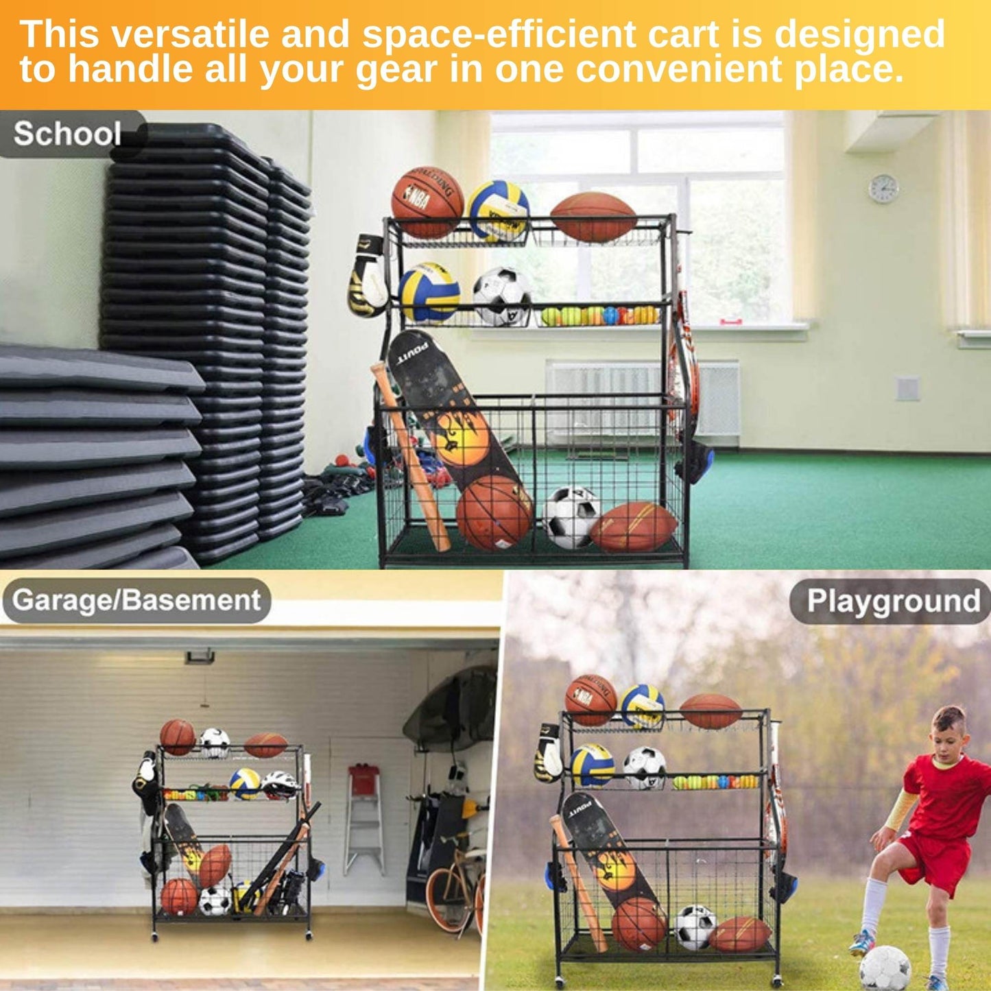 Social Hike Sports Equipment Storage Organiser Trolley on Wheels