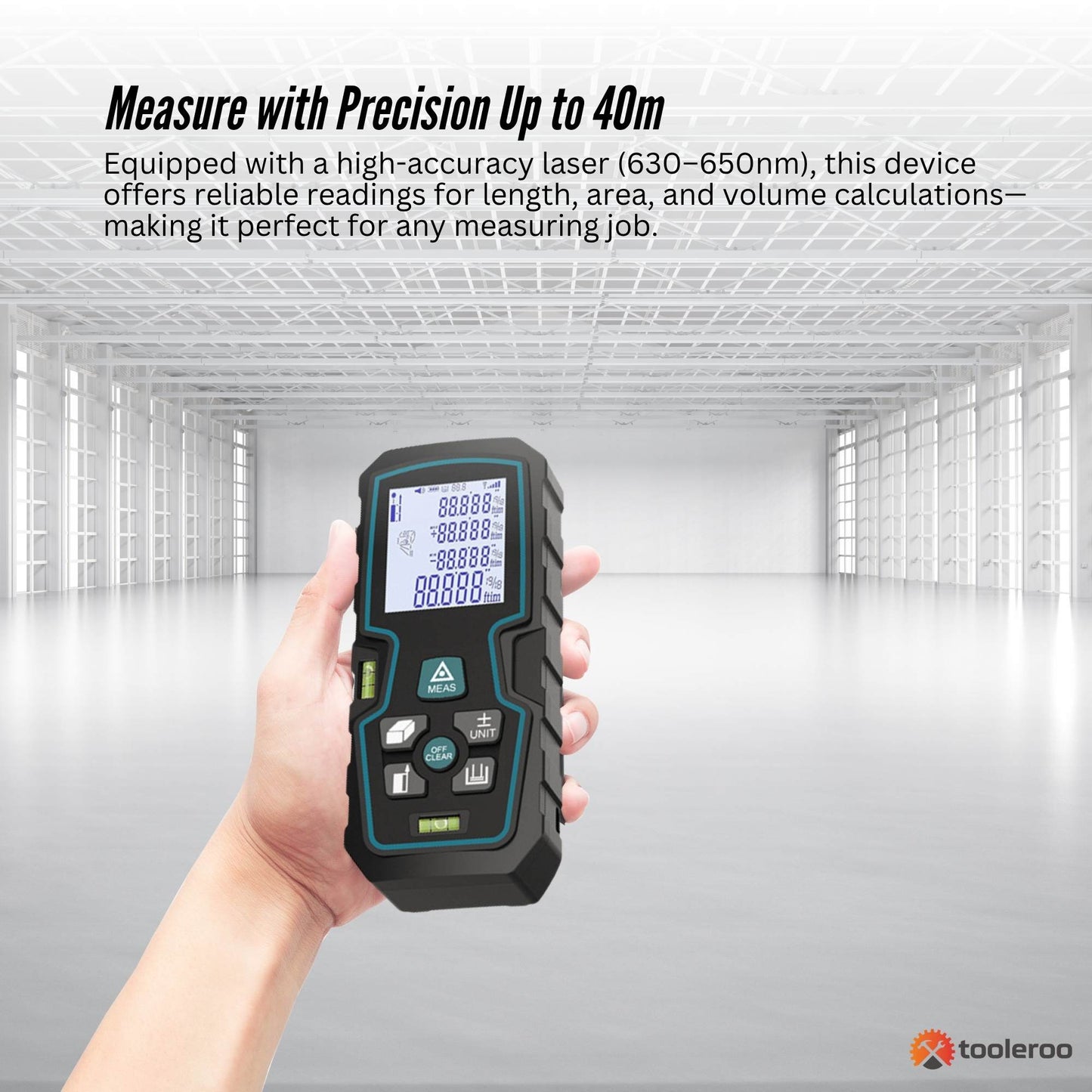 Tooleroo 40m Digital Laser Distance Measurer - LCD Area Volume Meter